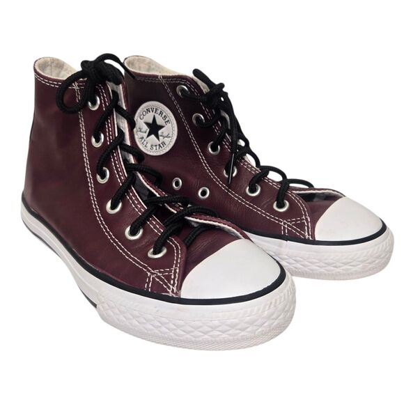 Converse All Star Girls Boys Leather Burgundy High-Top Sneakers #368046C… - Picture 1 of 9